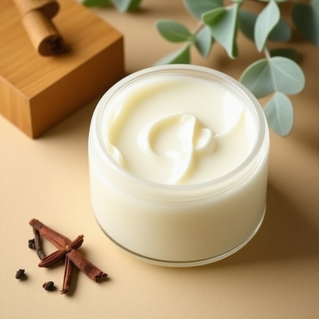 Close-up of a jar of natural tallow cream with frankincense, highlighting rich texture and ingredients.