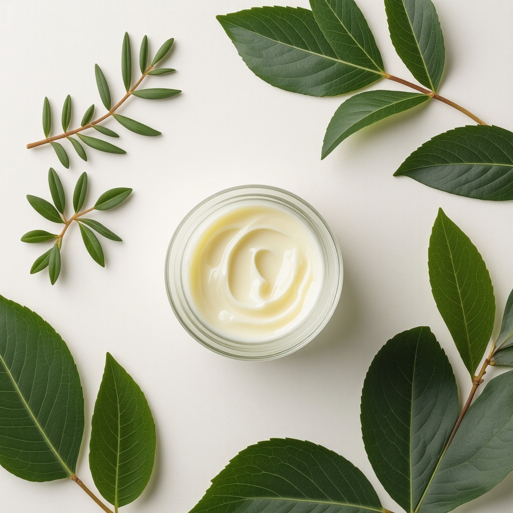 Jar of beef tallow cream with botanical extracts and scientific elements representing synergy in skincare