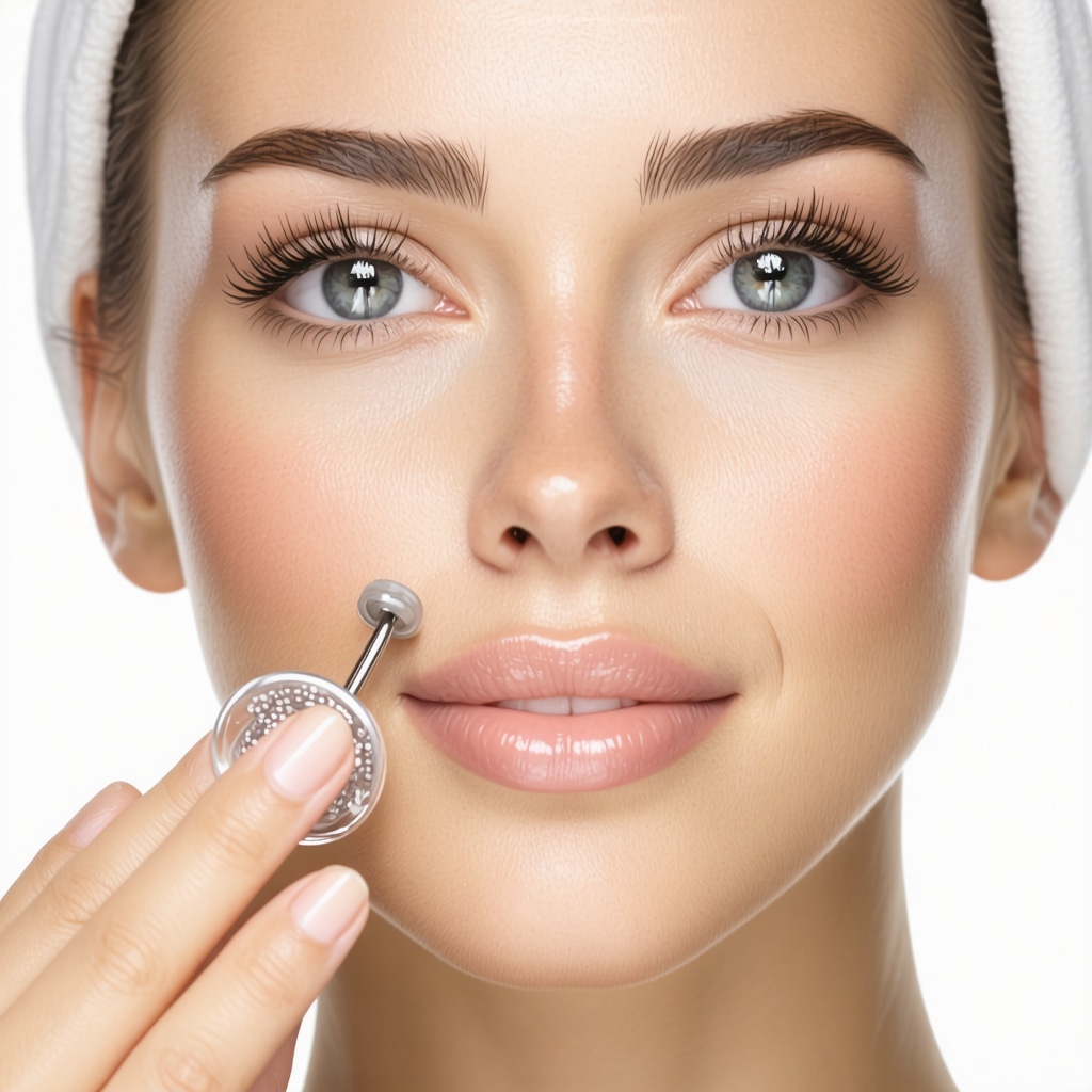 Person applying tallow cream using a facial roller for enhanced absorption