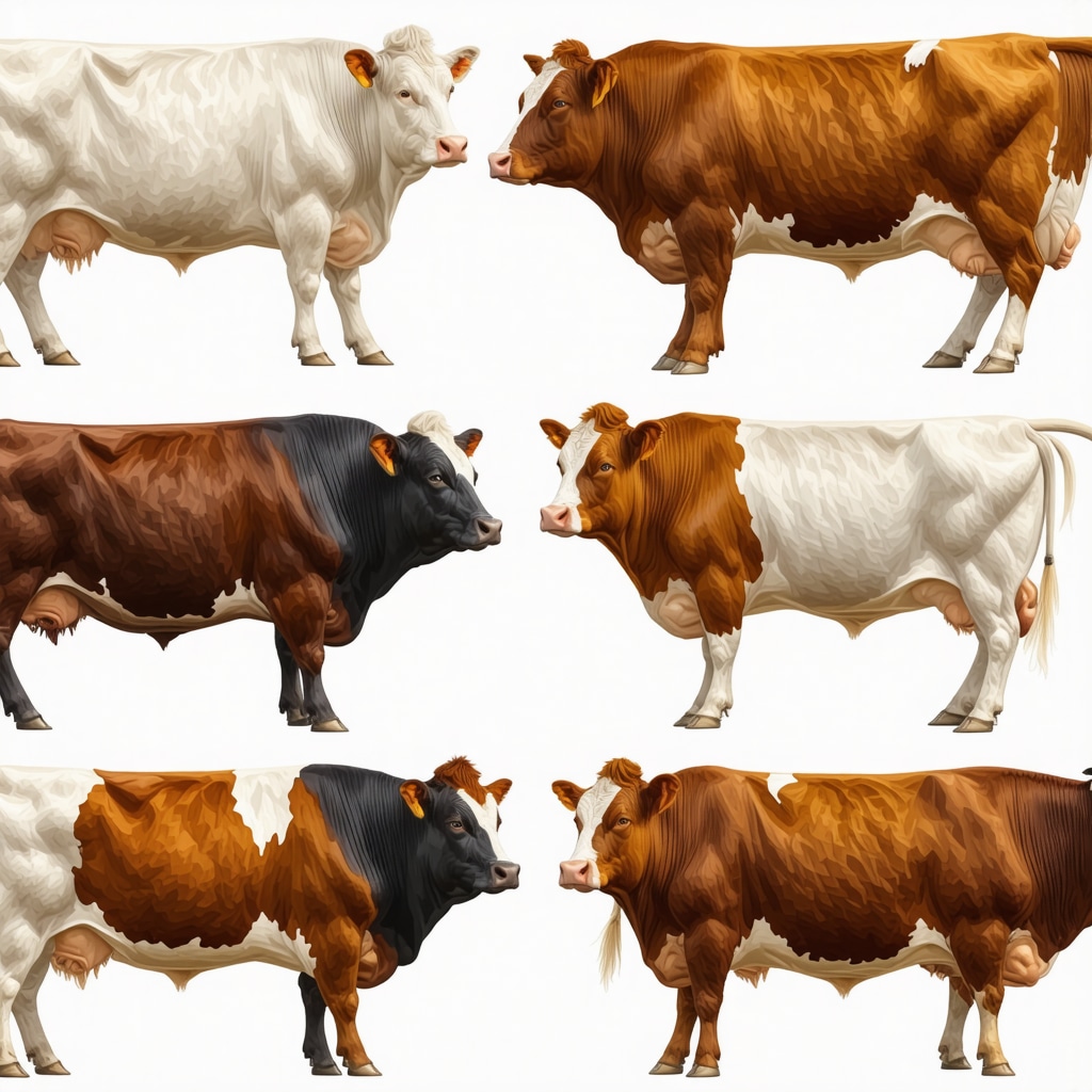 Detailed illustration of various cattle breeds showing differences in fat deposition and biochemical profiles for skincare.