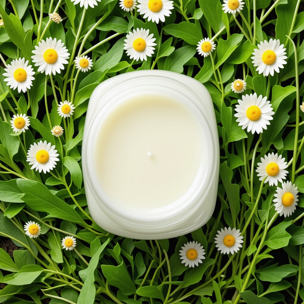 Jar of grass-fed beef tallow cream with fresh green grass and organic flowers symbolizing natural and ethical skincare