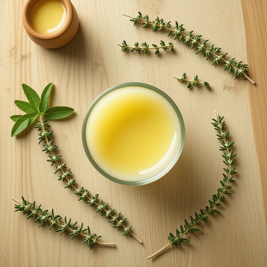 Artisan preparing herbal-infused tallow in a rustic kitchen setting.