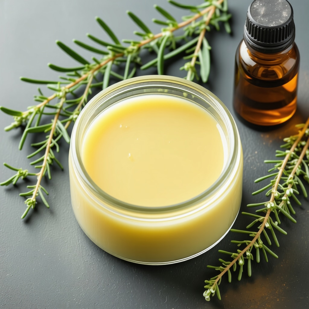 Close-up of grass-fed beef tallow with herbs and essential oils for skincare