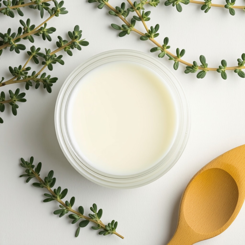 A jar of homemade grass-fed tallow balm surrounded by natural oils and herbs.