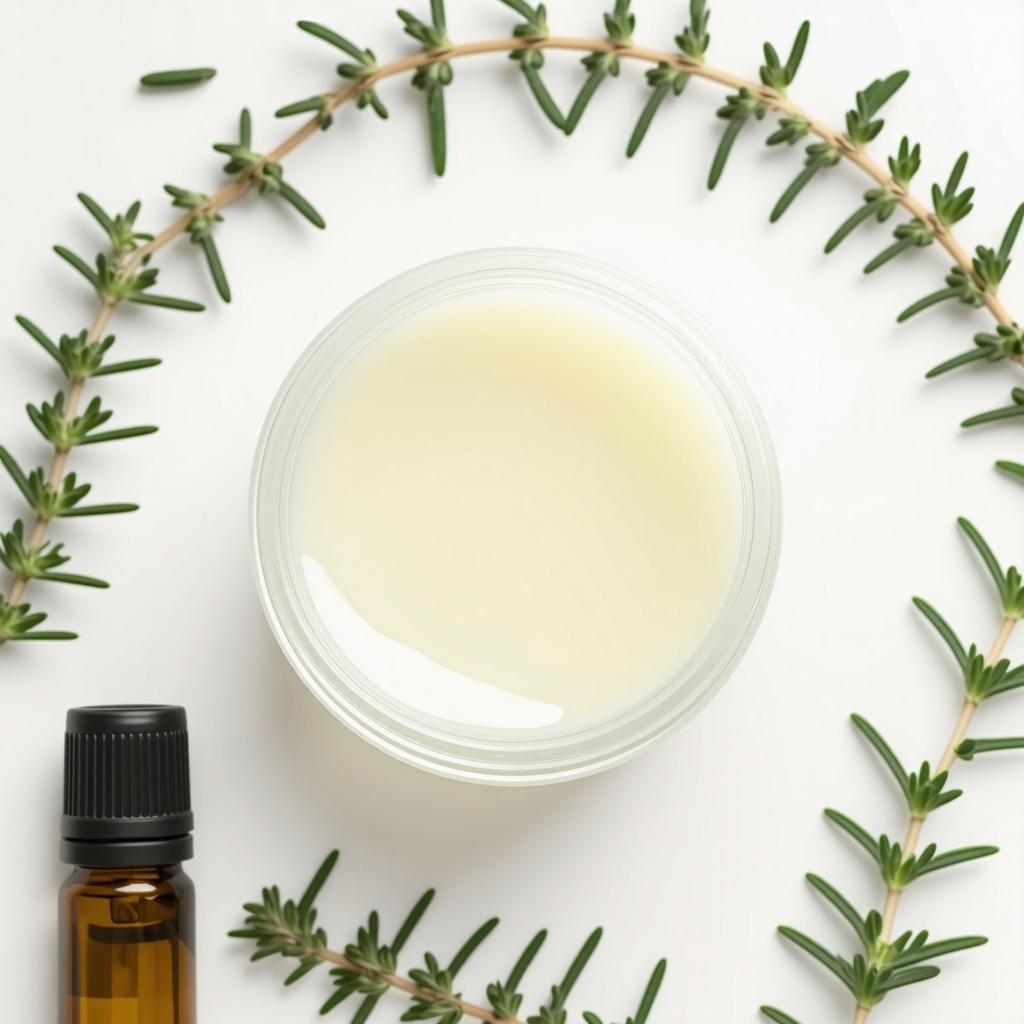 Jar of tallow balm with herbs and essential oils for skincare