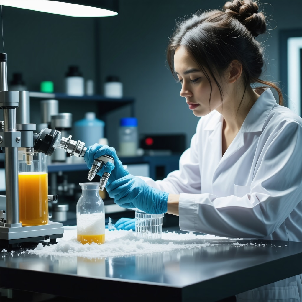 Laboratory scene showing mixing of natural ingredients with technological equipment