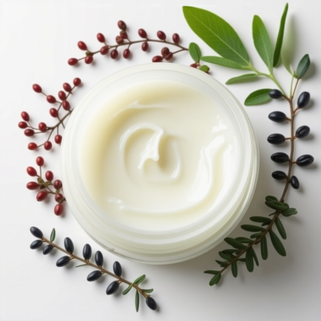 A jar of organic tallow cream surrounded by natural ingredients, highlighting purity and quality