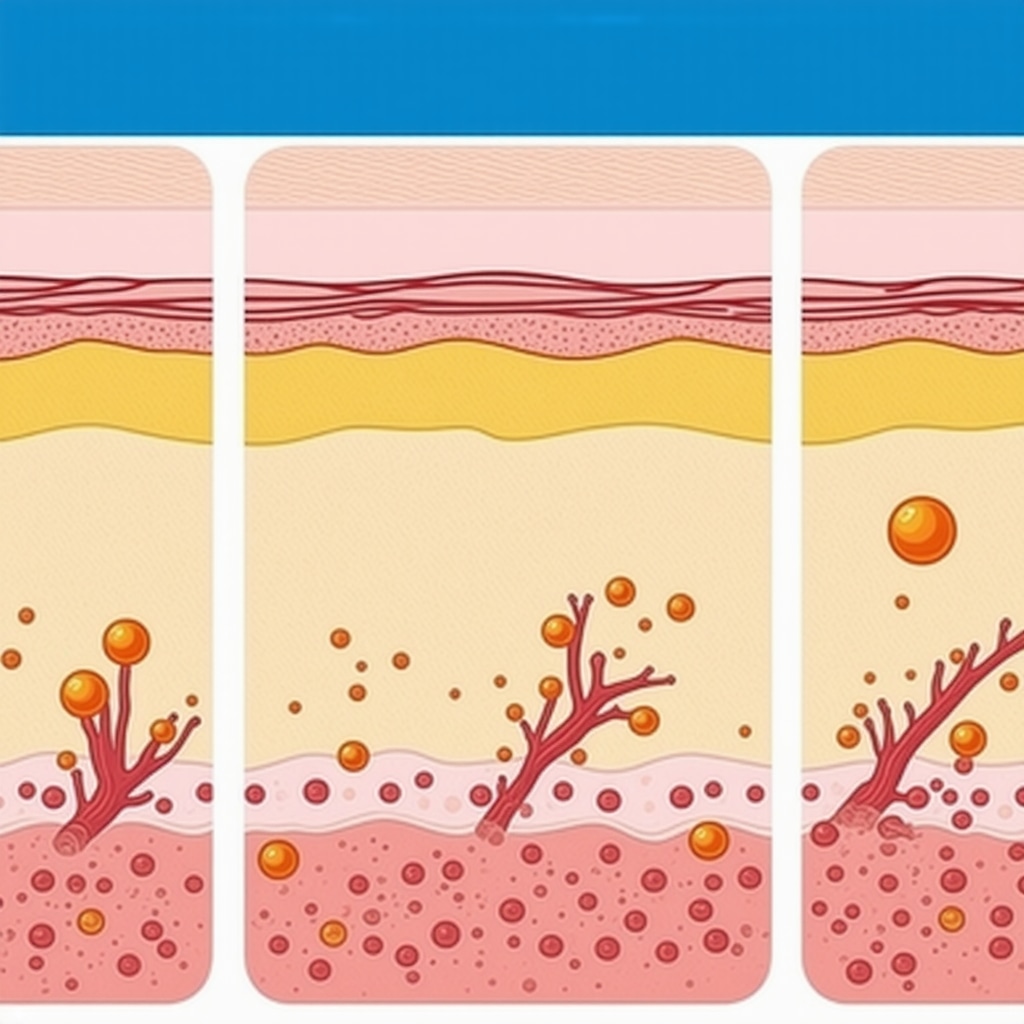 Illustration showing encapsulated fatty acids penetrating skin layers for enhanced delivery