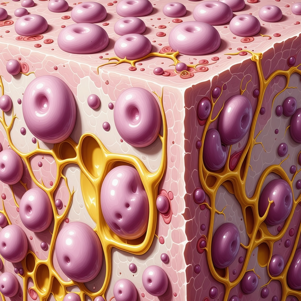 Close-up illustration of skin cells repairing with the help of fatty acids from tallow