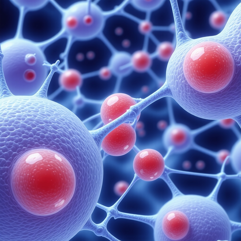 Illustration of lipid molecules merging with skin cell membranes to prevent pore clogging.