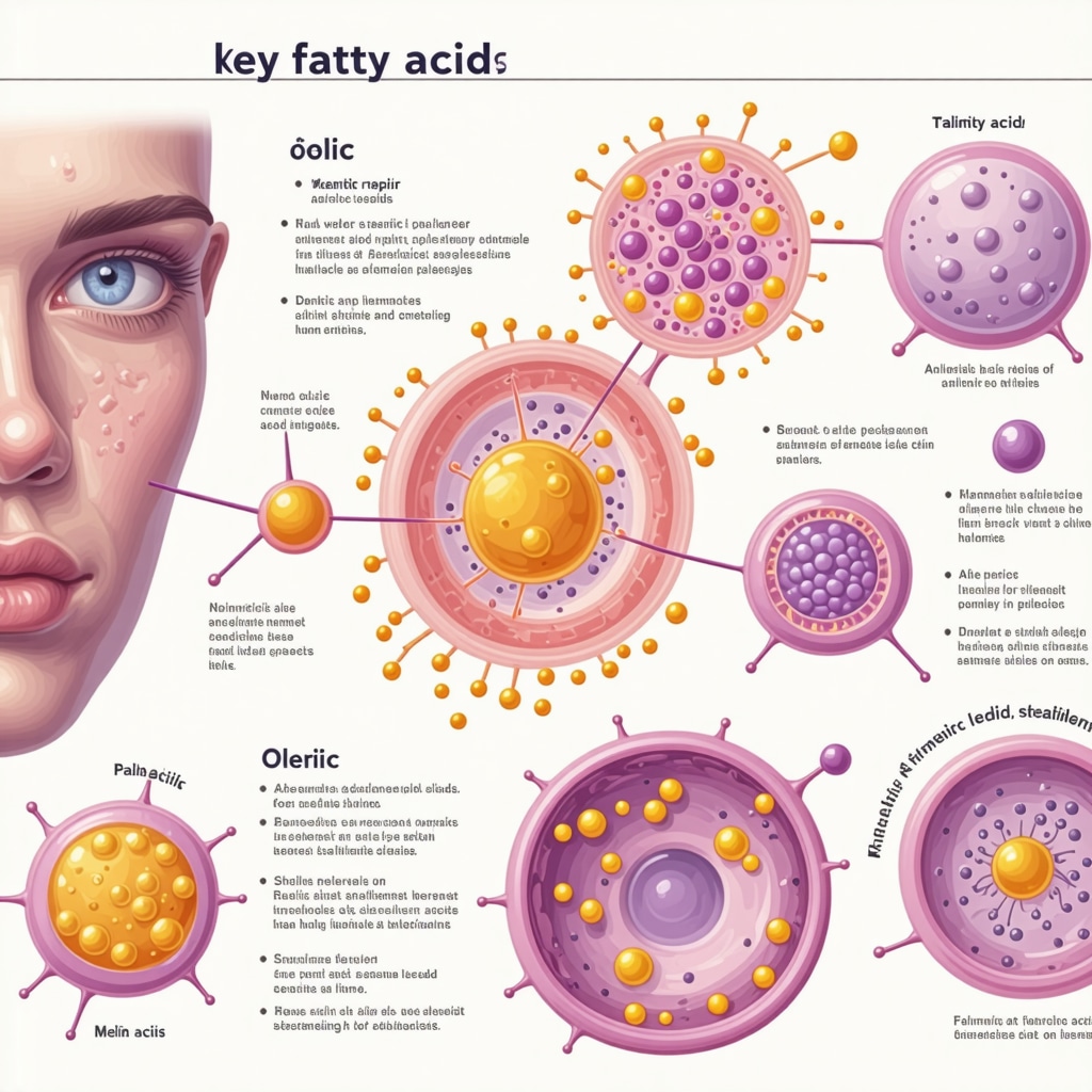 Scientific visualization of tallow fatty acids interacting with human skin cells to enhance barrier and antimicrobial properties