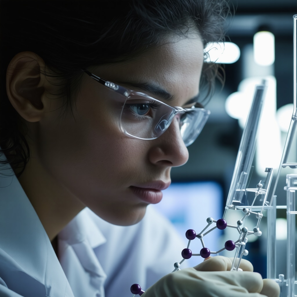 Scientist studying lipid molecules in a lab, illustrating the biochemical properties of tallow for skincare