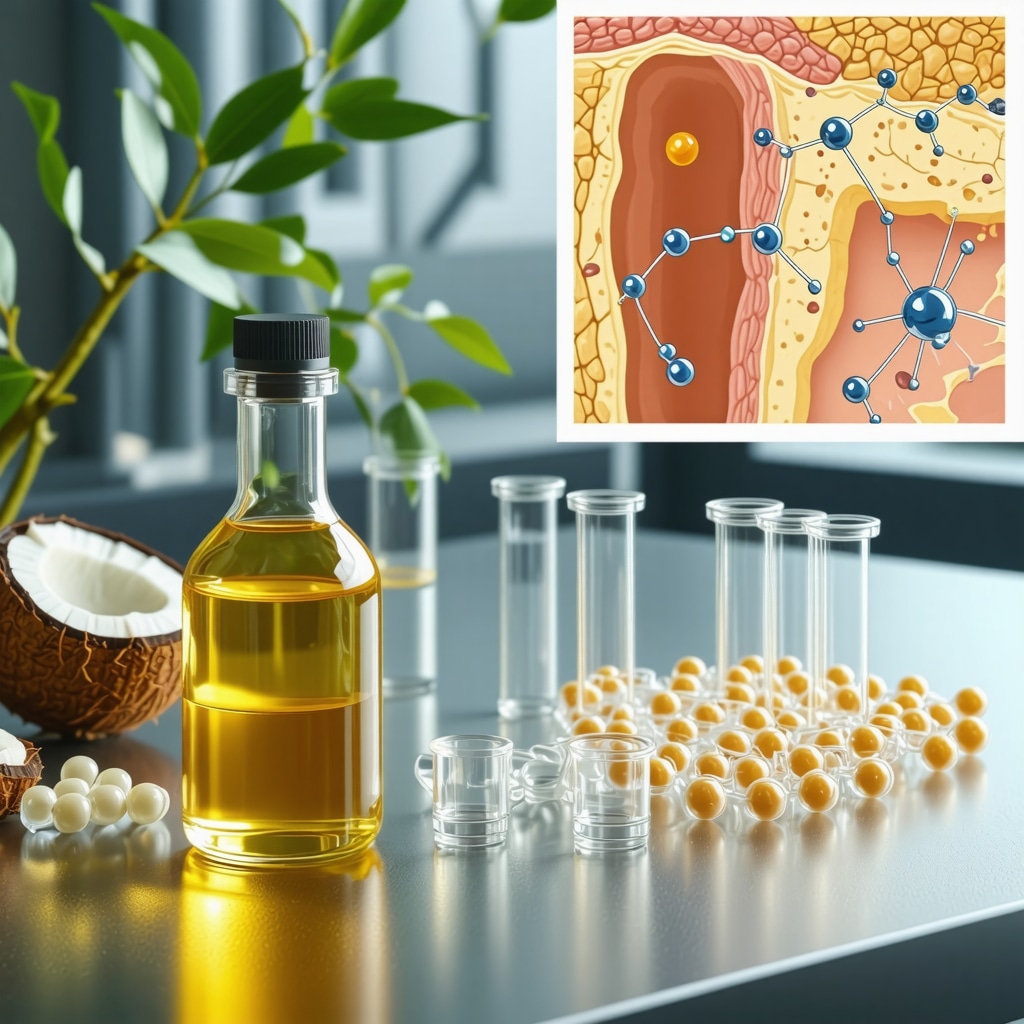 Illustration of nanocarriers delivering tallow and coconut oil components into skin layers