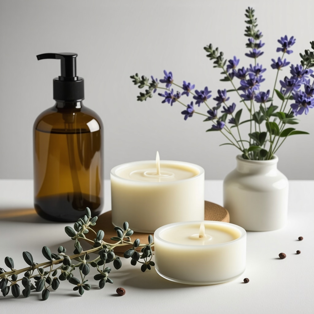 A jar of grass-fed tallow surrounded by herbs and botanicals for natural skincare.