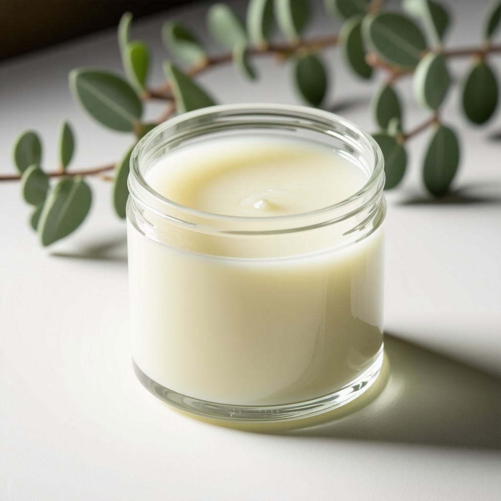 Close-up of grass-fed beef tallow in a jar with natural skincare setting
