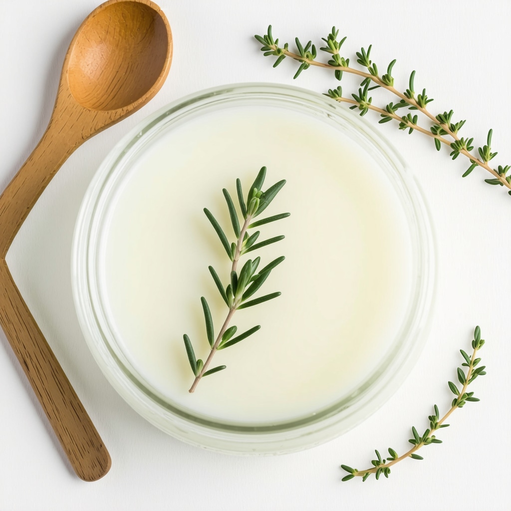 Jar of grass-fed beef tallow with herbs in a skincare setting