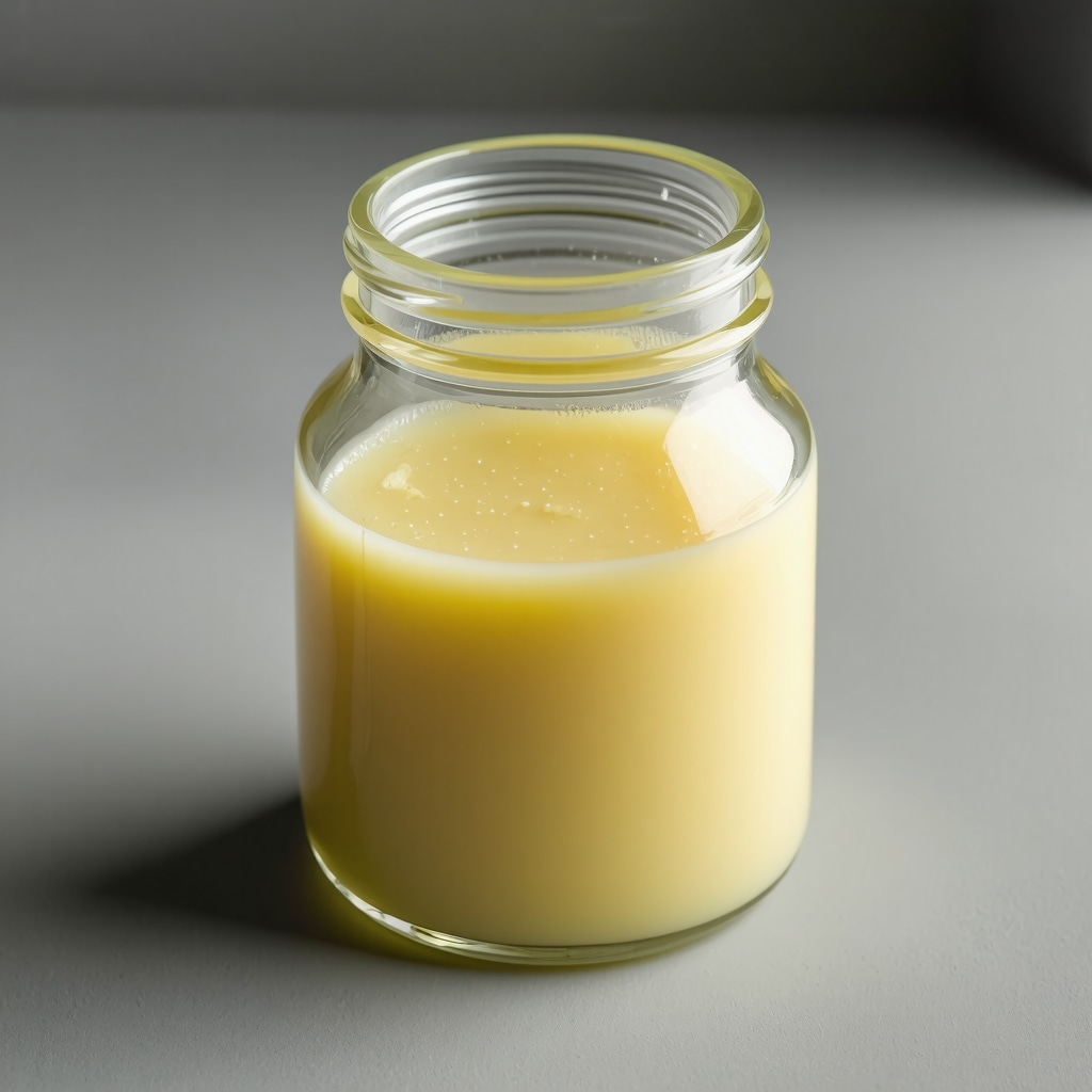Close-up of organic grass-fed beef tallow in a glass jar with rustic background