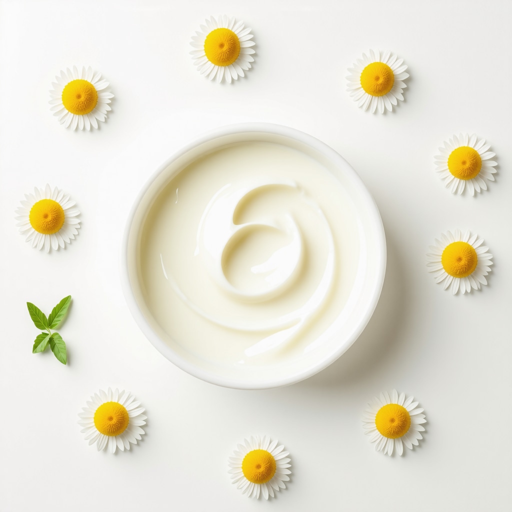 Jar of organic tallow cream surrounded by calendula and chamomile flowers