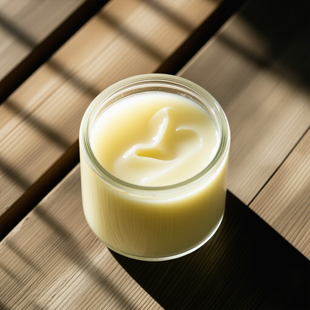 Close-up image of a jar of grass-fed tallow on a rustic wooden surface, emphasizing its rich texture and natural quality.