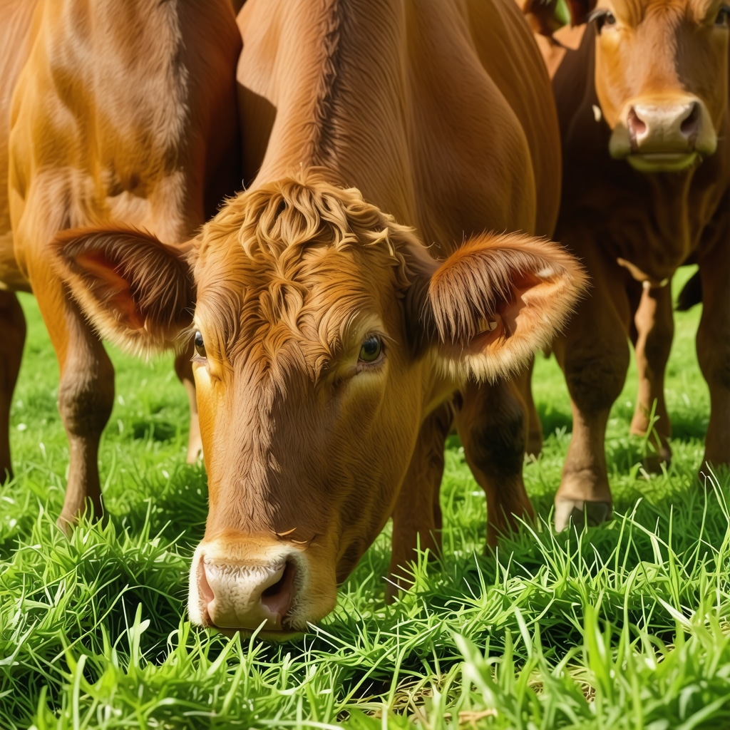 Grass-fed farm animals grazing on green pastures, representing ethical animal husbandry.