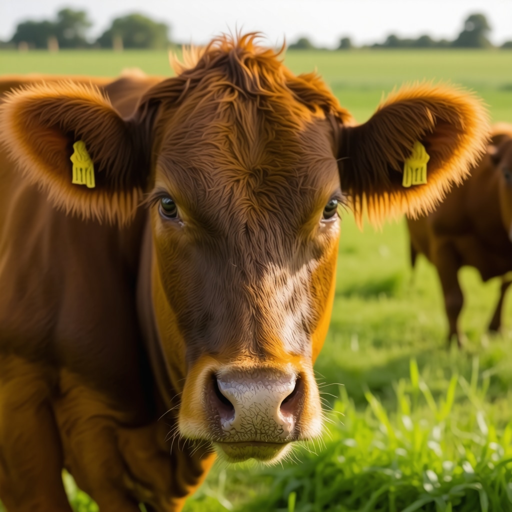 Close-up image of healthy grass-fed cattle in pasture