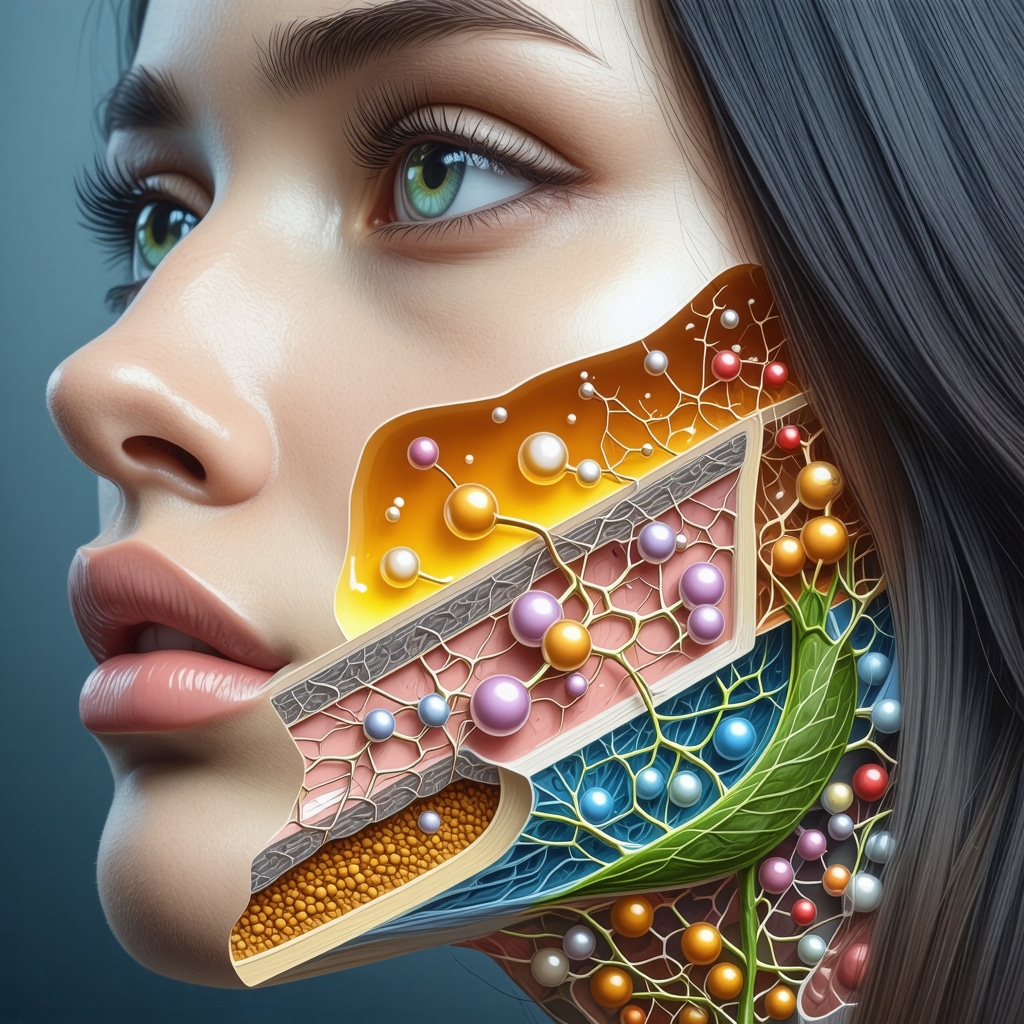 Illustration of tallow cream fatty acids merging with skin lipid layers and botanical antioxidants penetrating epidermis