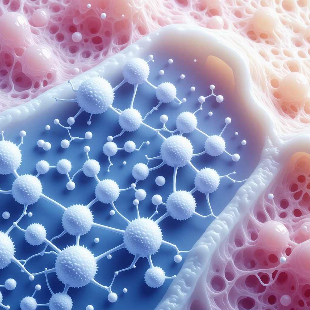 Illustration showing tallow lipid molecules interacting with skin microbiome to support barrier function and microbial diversity