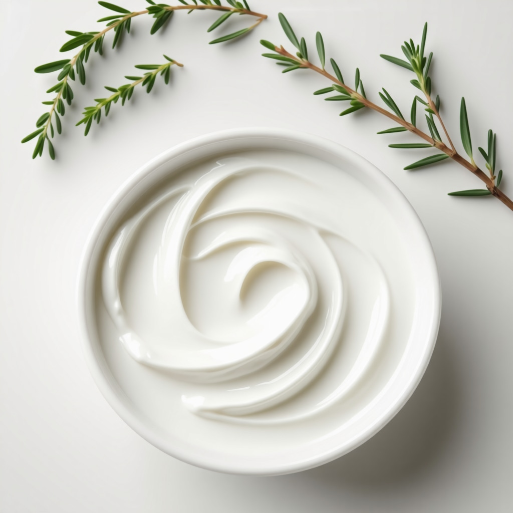 Close-up of whipped grass-fed beef tallow cream with herbs and oils, highlighting its rich texture and nourishing properties