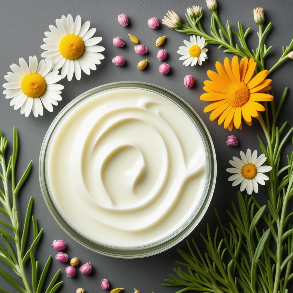 Jar of whipped organic grass-fed tallow cream with chamomile and calendula flowers around it
