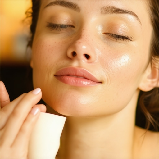 Person gently applying homemade tallow moisturizer on face in a natural skincare setting.