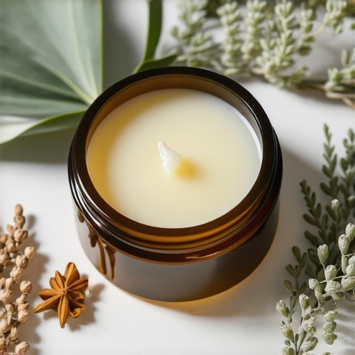 A jar of handcrafted tallow balm surrounded by herbs and botanicals, showcasing purity and natural ingredients.