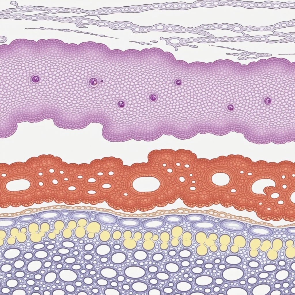 Microscopic view of skin layers demonstrating repair process facilitated by fatty acids in grass-fed tallow.