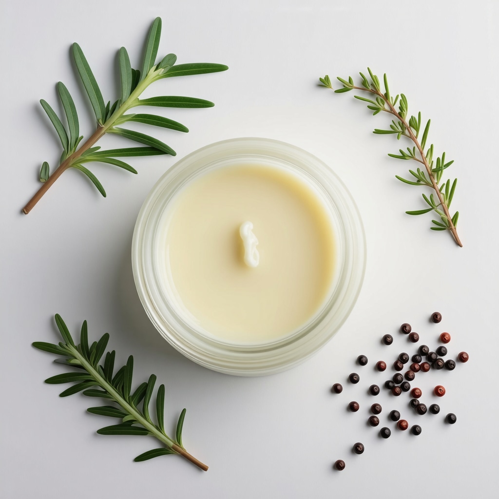 Jar of grass-fed beef tallow with natural herbs and ingredients, highlighting purity and skin benefits.