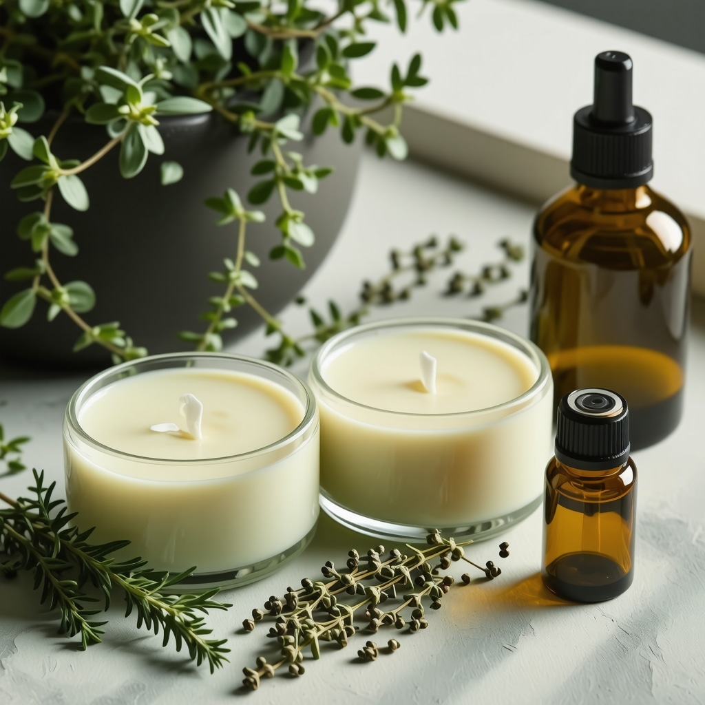 Close-up of herbal-infused homemade tallow skincare products in a cozy setting