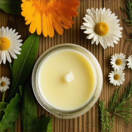 A jar of organic tallow with herbs, showcasing natural skincare ingredients.