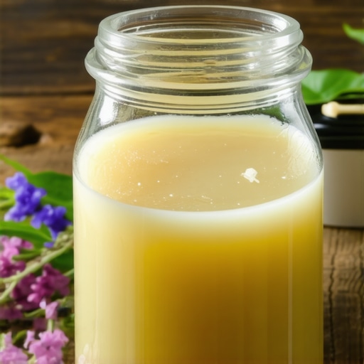 A jar of infused grass-fed beef tallow surrounded by natural botanicals and herbs, highlighting its purity and regenerative properties