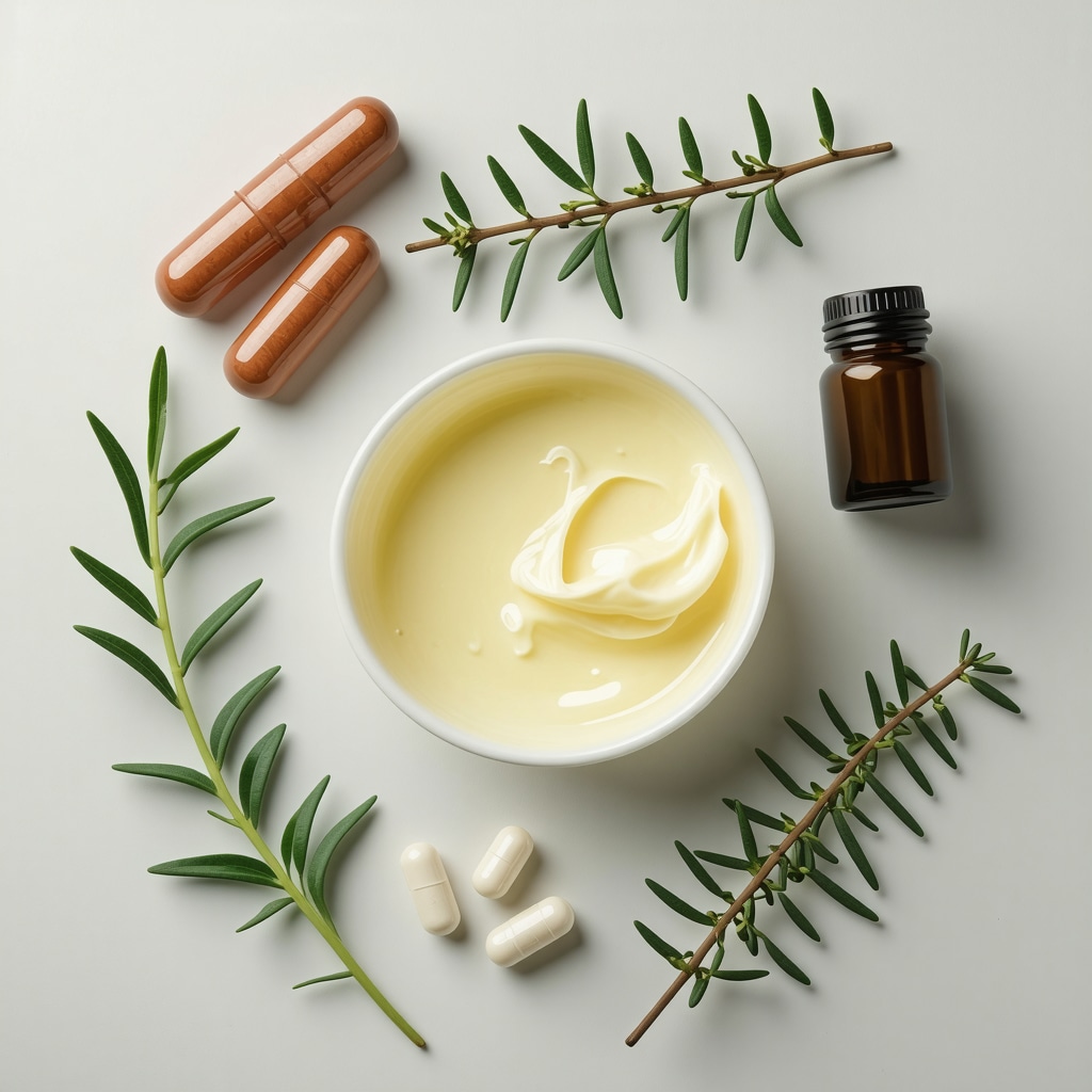Natural skincare collection featuring grass-fed tallow, probiotics, and botanicals showcasing skin microbiome health