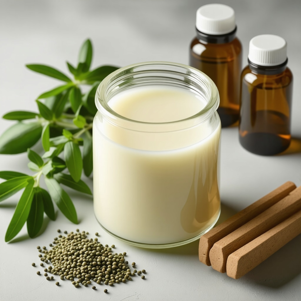 Jar of grass-fed beef tallow surrounded by herbs and oils