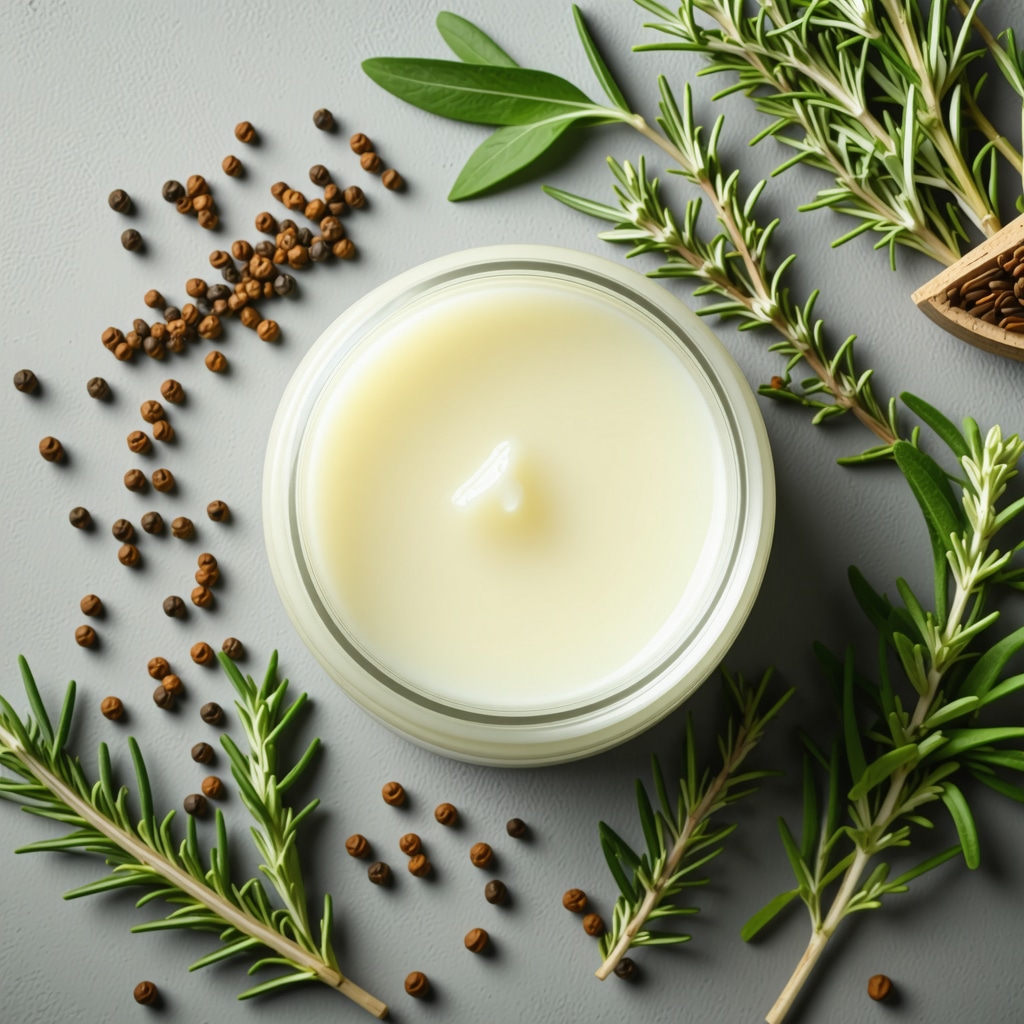 Jar of grass-fed beef tallow with herbs and natural skincare ingredients in rustic style.
