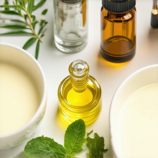 Arrangement of grass-fed tallow, herbs, and oils for natural skincare