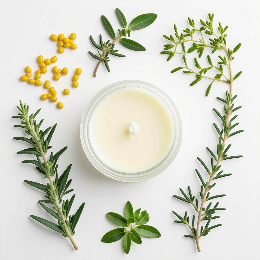 A jar of grass-fed beef tallow with herbs and natural skincare elements