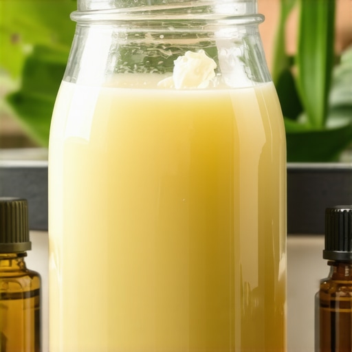 A jar of organic grass-fed beef tallow surrounded by botanical oils and herbs