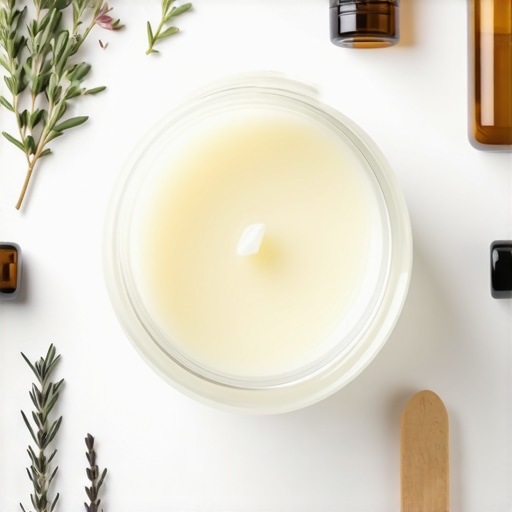 A jar of organic grass-fed tallow with herbs and skincare tools