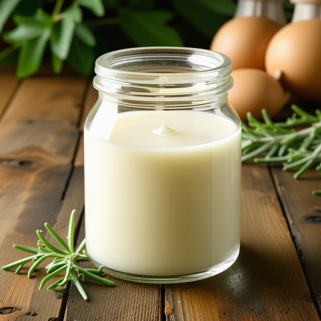 Fresh grass-fed beef tallow in a glass jar on a natural background.