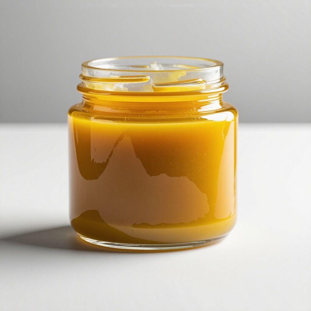 A close-up image of grass-fed beef tallow in a glass jar, showcasing its golden, rich texture.