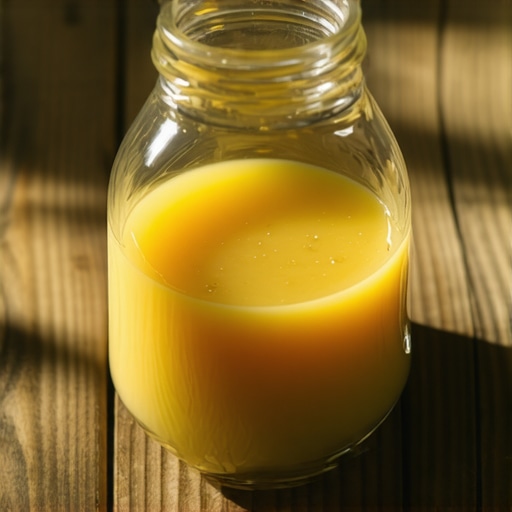Jar of nutrient-rich organic grass-fed tallow with herbs on wooden surface