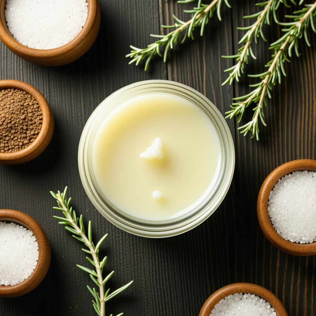 Close-up of grass-fed beef tallow in a jar with herbal ingredients