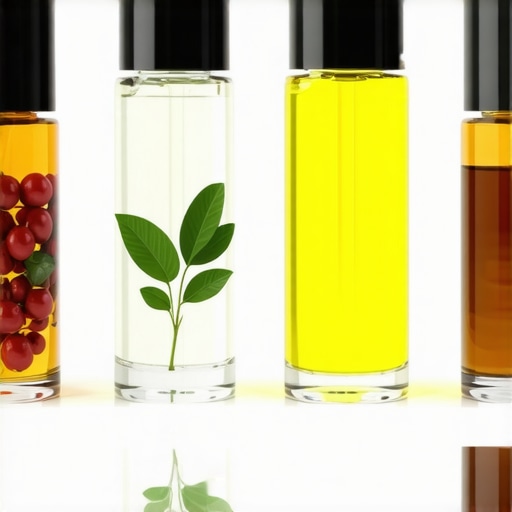 Assorted plant oils in bottles, symbolizing natural skincare ingredients.