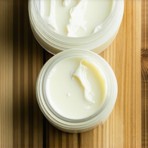 Jar of organic grass-fed tallow cream on a natural wooden surface, highlighting purity and nourishment.