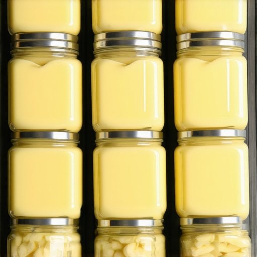 Storage jars with organic beef tallow in a dark pantry, highlighting safe storage practices